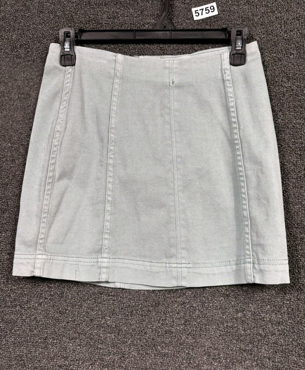 Newbury Kustom Pencil Mini Skirt Womens Size S Green Denim Stretchy Back Zipper